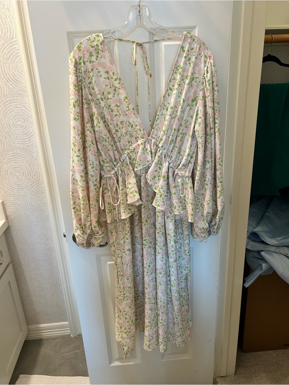 Topshop Pale Pink and Light Green Floral Dress